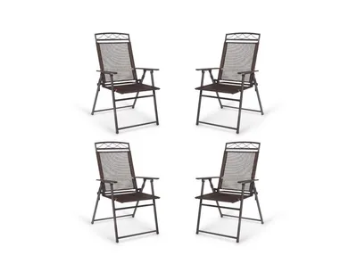 Set of 4 Patio Folding Sling Chairs Steel Camping Deck