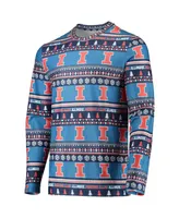 Men's Concepts Sport Blue Illinois Fighting Illini Ugly Sweater Long Sleeve T-shirt and Pants Sleep Set