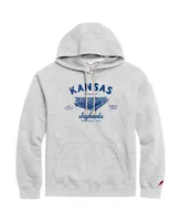 Men's League Collegiate Wear Heather Gray Distressed Kansas Jayhawks Stadium Essential Pullover Hoodie