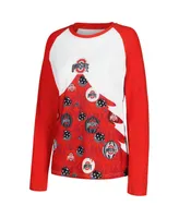 Women's Concepts Sport Scarlet Ohio State Buckeyes Tinsel Ugly Sweater Long Sleeve T-shirt and Pants Sleep Set