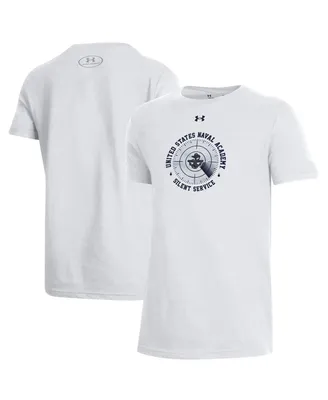 Big Boys Under Armour White Navy Midshipmen Silent Service Performance Naval Academy T-shirt