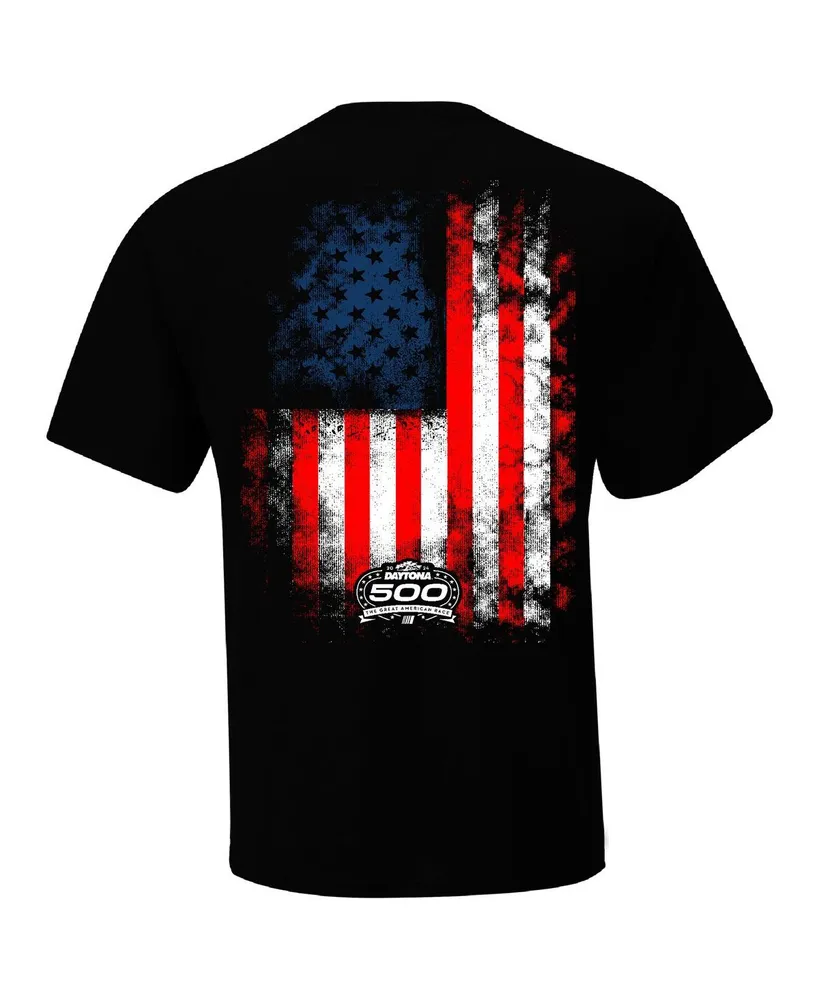 Men's Checkered Flag Sports Black 2024 Daytona 500 American Flag T-shirt