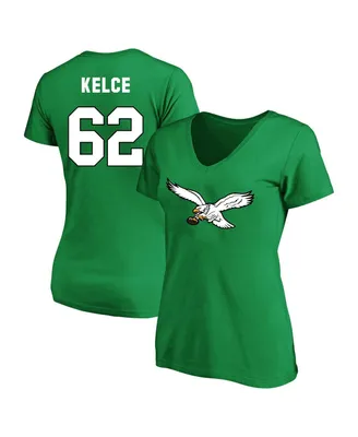 Women's Fanatics Jason Kelce Kelly Green Philadelphia Eagles Plus Size Throwback Player Name and Number V-Neck T-shirt