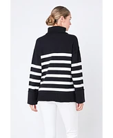 Women's Turtle Neck Stripe Sweater