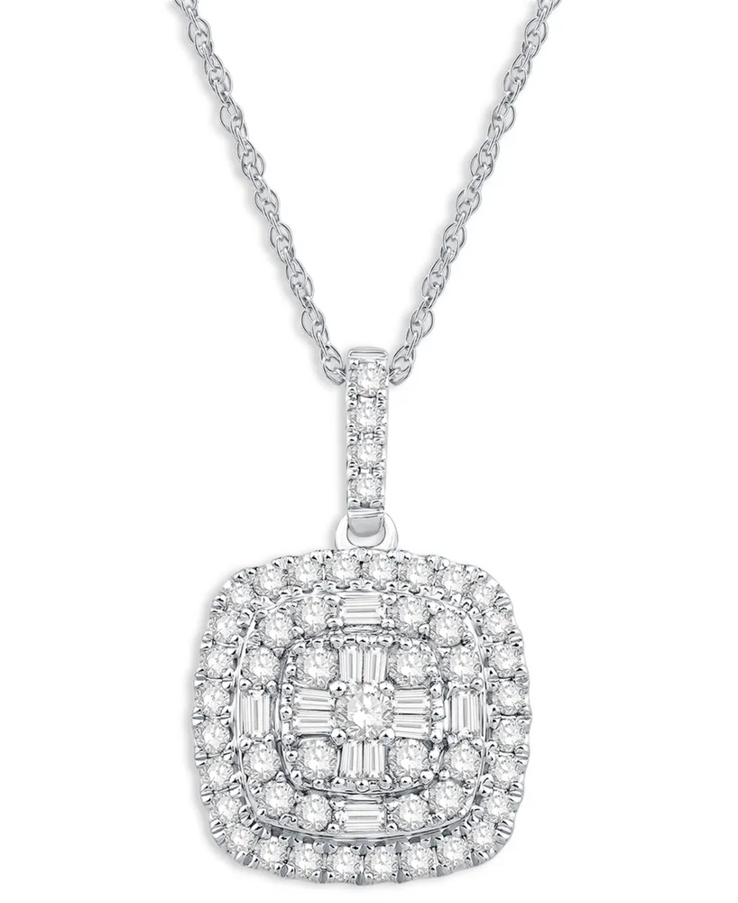 Diamond Halo Cluster 18" Pendant Necklace (1/2 ct. t.w.) in 10k White Gold