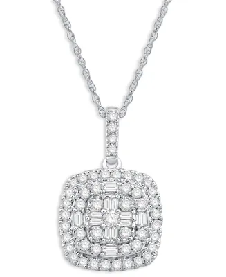 Diamond Halo Cluster 18" Pendant Necklace (1/2 ct. t.w.) in 10k White Gold