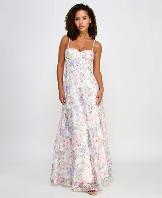 Trixxi Juniors' Floral-Embroidered Corset Gown, Created for Macy's