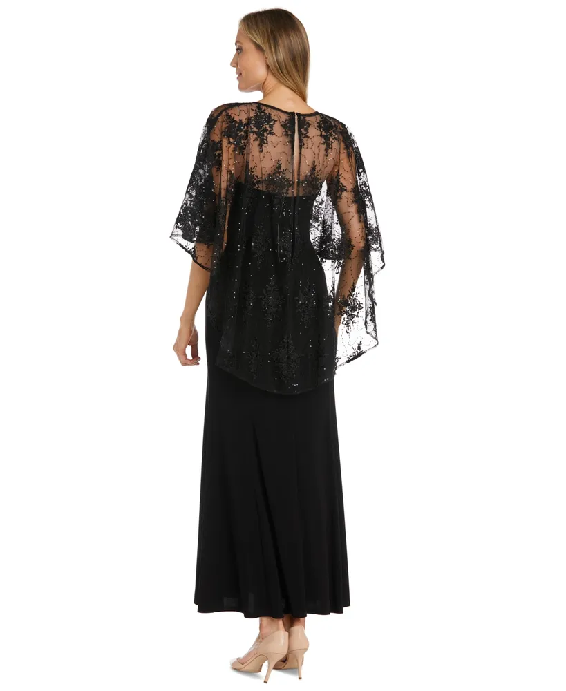 R & M Richards Women's Embellished-Capelet Gown