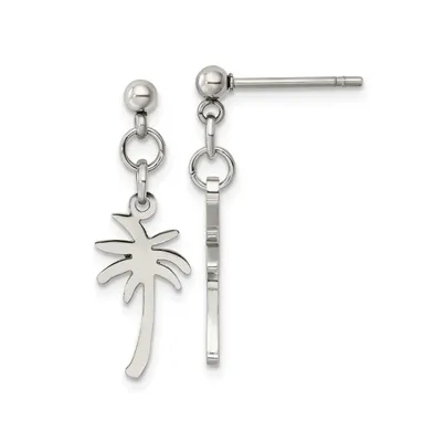 Chisel Stainless Steel Polished Palm Tree Dangle Earrings