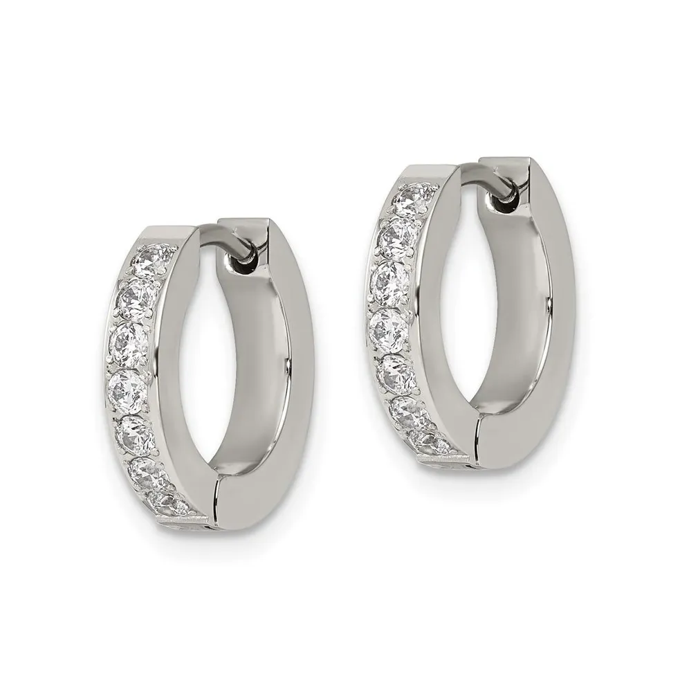 Chisel Stainless Steel Polished 1 Row of Cz Hinged Hoop Earrings