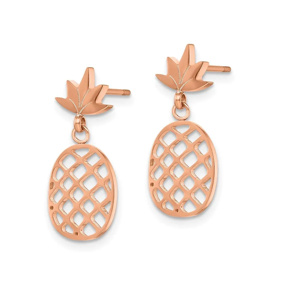 Chisel Stainless Steel Polished Rose plated Pineapple Dangle Earrings