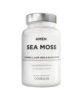 Amen Sea Moss, Bladderwrack, Burdock, Vitamin C, Aloe Vera, Black Pepper, Seaweed Superfood, 90 ct