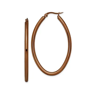 Chisel Stainless Steel Polished Brown plated Oval Hoop Earrings