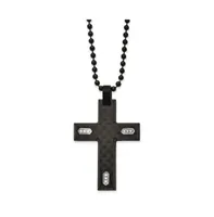 Chisel Brushed Black Carbon Fiber Cz Cross Pendent Ball Chain Necklace