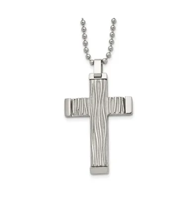 Chisel Polished Wave Design Cross Pendant on a Ball Chain Necklace