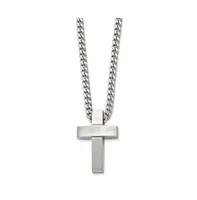 Chisel Brushed Polished Cross Pendant on a Curb Chain Necklace