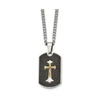 Chisel Sterling Silver & Carbon Fiber Inlay Cross Curb Chain Necklace
