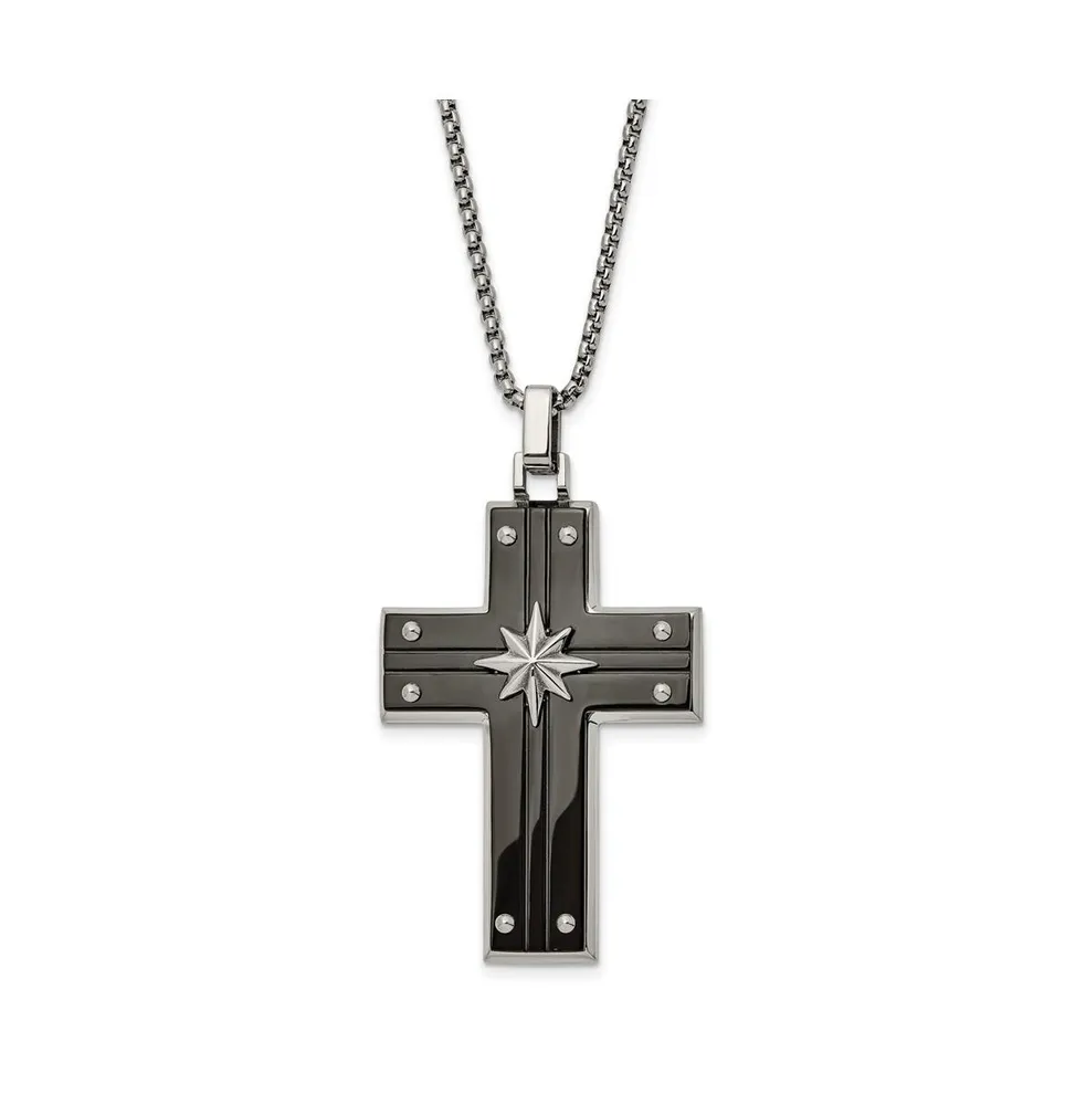 Chisel Ip-plated Cross Starburst Pendant Box Chain Necklace