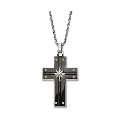 Chisel Black Ip-plated Cross Starburst Pendant Box Chain Necklace