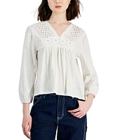 Lucky Brand Women's Embroidered Cutout Cotton Top