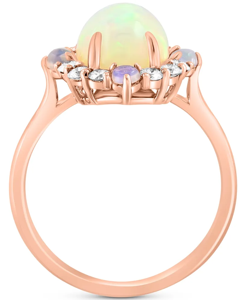 Effy Ethiopian Opal (2-1/8 ct. t.w.) & Diamond (1/3 ct. t.w.) Halo Ring in 14k Rose Gold