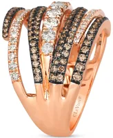 Le Vian Chocolate Diamond & Nude Diamond Multirow Statement Ring (1-1/2 ct. t.w.) in 14k Rose Gold