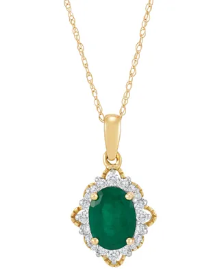 Emerald (1-1/4 ct. t.w.) & Diamond (1/5 ct. t.w.) Vintage Look Oval Halo 18" Pendant Necklace in 14k Gold