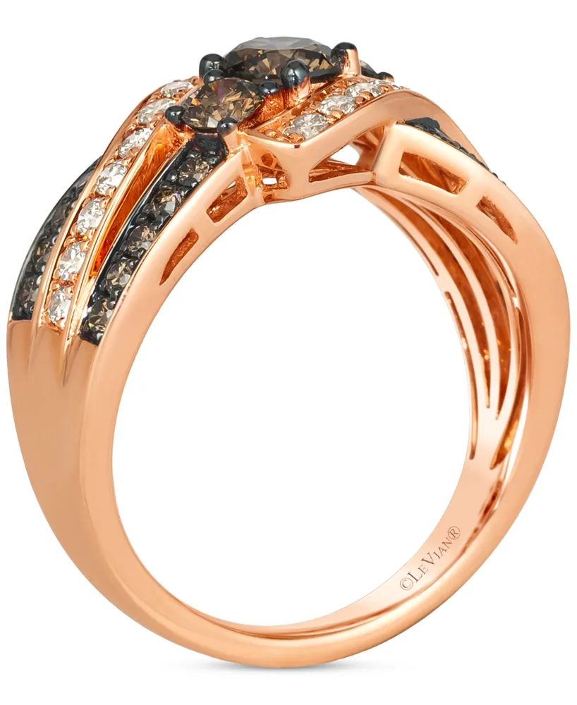 Le Vian Chocolate Diamond & Nude Diamond Three Stone Swirl Ring (1-1/3 ct. t.w.) in 14k Rose Gold