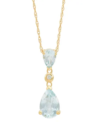 Aquamarine Pear (1-1/2 ct. t.w.) & Diamond Accent Pendant Necklace in 14k Yellow Gold, 18"