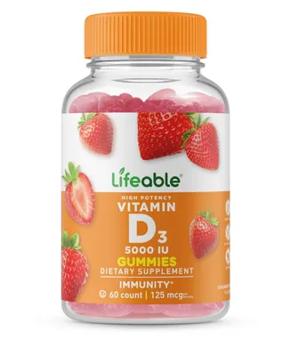 Lifeable Vitamin D 5,000 Iu Gummies - Bone Health And Immunity - Great Tasting Natural Flavor, Dietary Supplement Vitamins - 60 Gummies