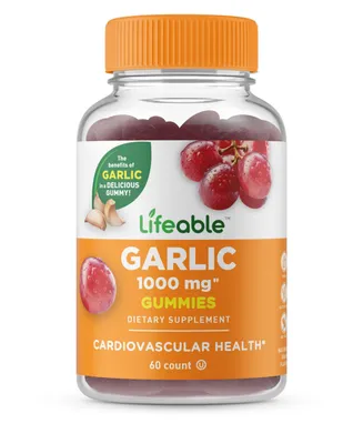 Lifeable Garlic 1,000 mg Gummies - Cardiovascular Health - Great Tasting Natural Flavor, Dietary Supplement Vitamins - 60 Gummies