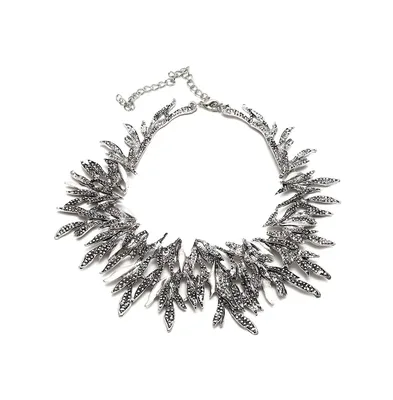 Sohi Women's Silver Dented Textured Statement Necklace