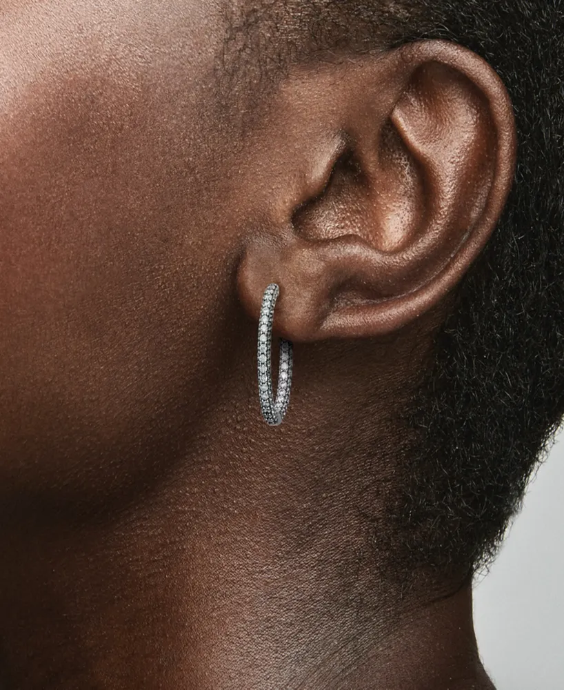 Pandora Timeless Sterling Silver Pave Single-Row Hoop Earrings