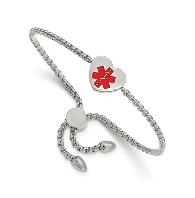 Chisel Stainless Steel Red Enamel Heart Medical Id Adjustable Bracelet