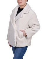 Ny Collection Women's Long Sleeve Double Breasted Sherpa Jacket