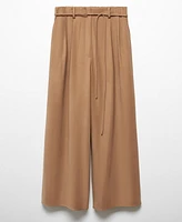 Mango Women's Belted Wide Leg Pants