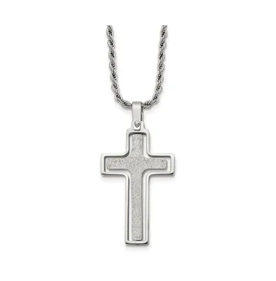 Chisel and Laser Cut Moveable Cross Pendant Rope Chain Necklace