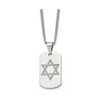 Chisel Polished with Cz Star of David Dog Tag on a Curb Chain Necklace