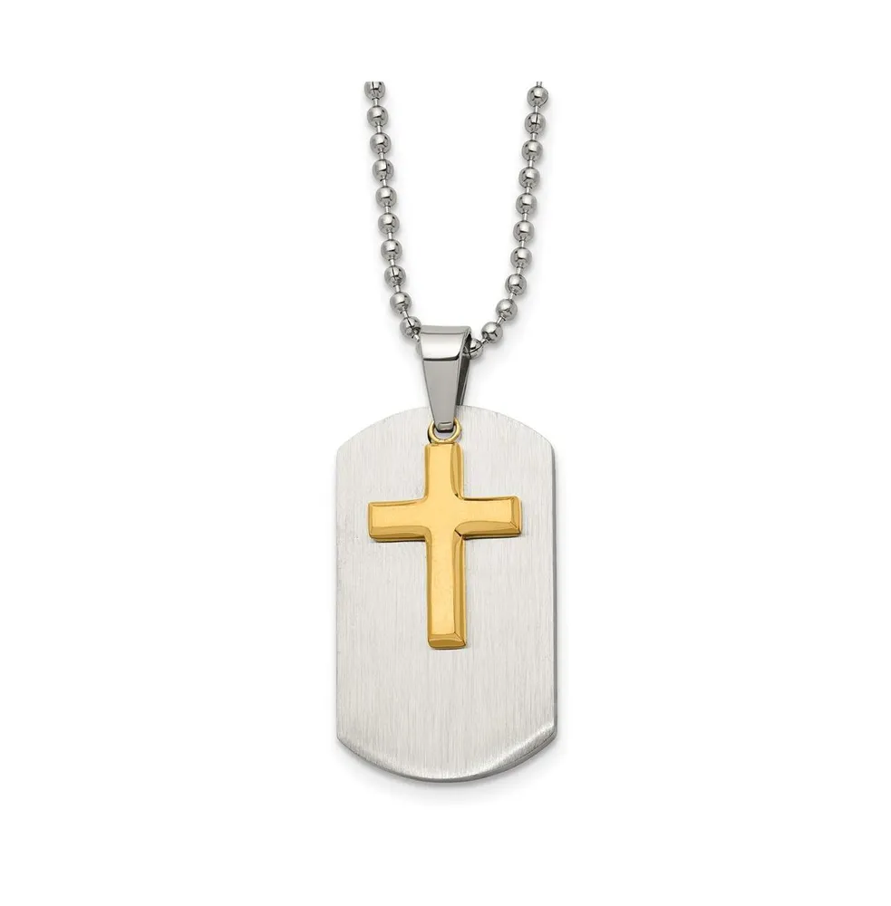 Chisel Brushed Yellow Ip-plated 2 Piece Cross Dog Tag Ball Chain