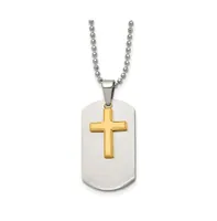 Chisel Brushed Yellow Ip-plated 2 Piece Cross Dog Tag Ball Chain