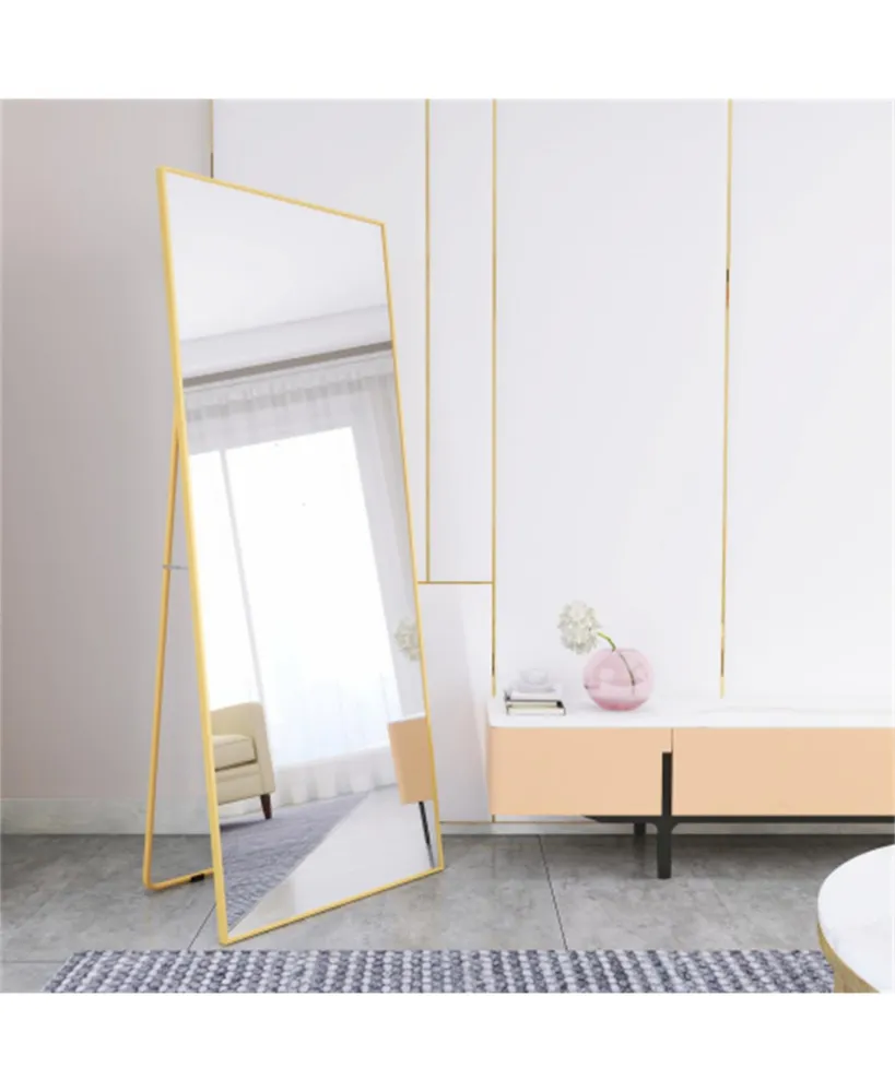 Simplie Fun Wall-Mounted Alloy Frame Full Length Mirror, Golden