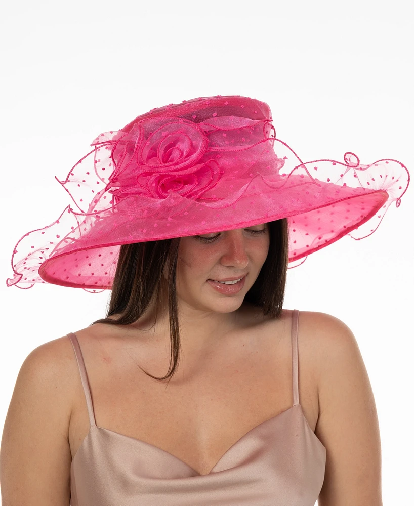 Bellissima Millinery Collection Women's Dot Organza Wide Brim Dressy Hat