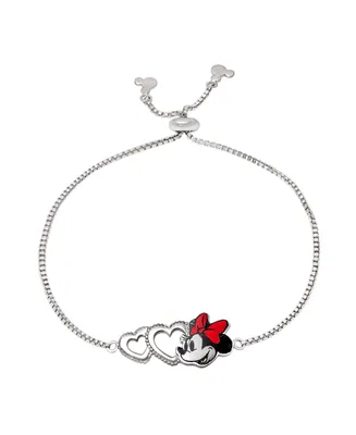 Disney Women's Minnie Mouse Silver Flash Plated Heart Lariat Bracelet