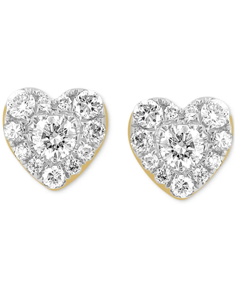 Effy Certified Diamond Heart Cluster Stud Earrings (3/8 ct. t.w.) in 14K Gold