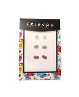 Friends Tv Show Fashion Stud Earring Set - Sofa, Coffee Cup, Crystal Studs - 3 Pairs