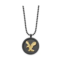 Chisel Brushed Black and Yellow Ip-plated Eagle Disk Ball Chain Necklace