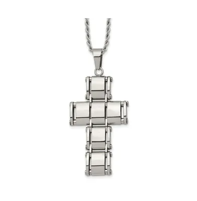 Chisel Stainless Steel Polished Moveable Cross Rope Chain Necklace