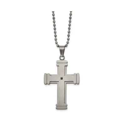 Chisel Antiqued Brushed and Black Cz Cross Pendant Ball Chain Necklace