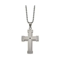 Chisel Antiqued Brushed and Black Cz Cross Pendant Ball Chain Necklace