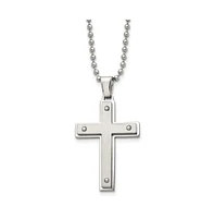 Chisel Brushed and Polished Cross Pendant on a Ball Chain Necklace